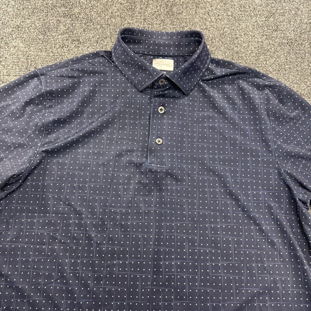 Greg Norman ML75 Stretch Golf Polo Mens S Navy Geometric PlayDry Shirt BNWOT
